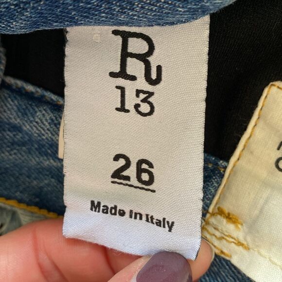 R13 Denim Dylan Shredded Jean Short Chaps Attached Layered Black Leather Legging - Picture 3 of 8